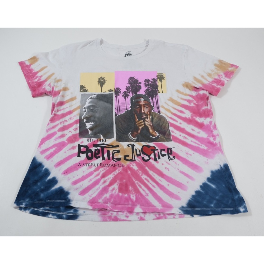 Philcos T-Shirt Women 2XL White Poetic Justice Tupac Tie Dye Graphic Tee Cotton